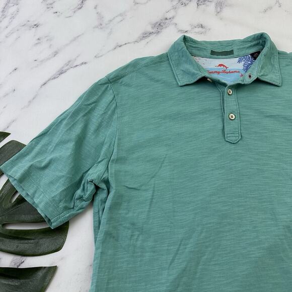 Tommy Bahama Mens Polo Shirt Size L Light Teal Blue Short Sleeve Solid - Picture 4 of 12